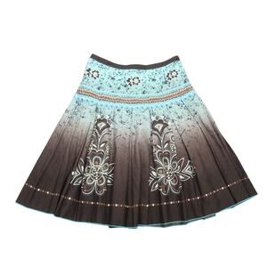 Vintage 90s Esprit Blue and Brown Ombre Printed Knee Length Skirt 6